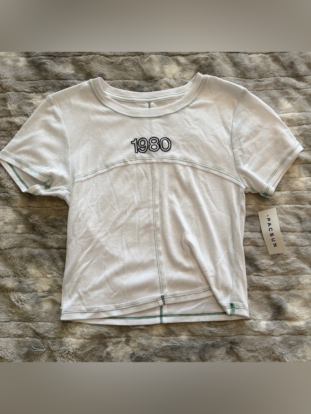 PacSun White Short Sleeve Tee 1980 Embroidery